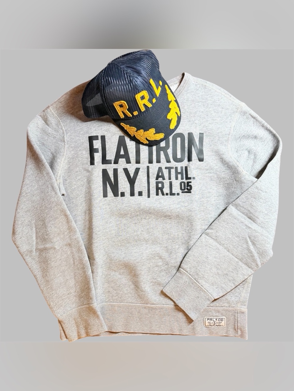 Ralph Lauren Double RL Gray Crewneck Sweatshirt with Black Lettering